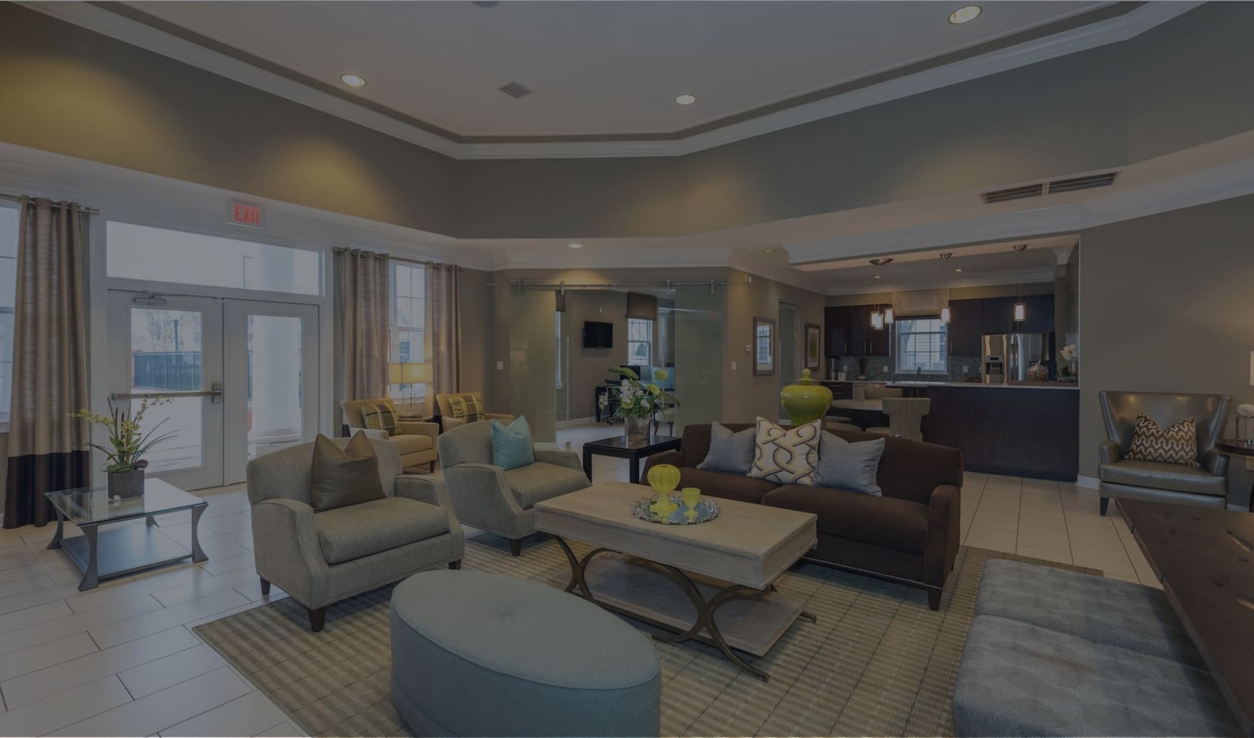 GERMANTOWN LUXURY resident lounge with ample seating, open spaces and easy access to leasing office area